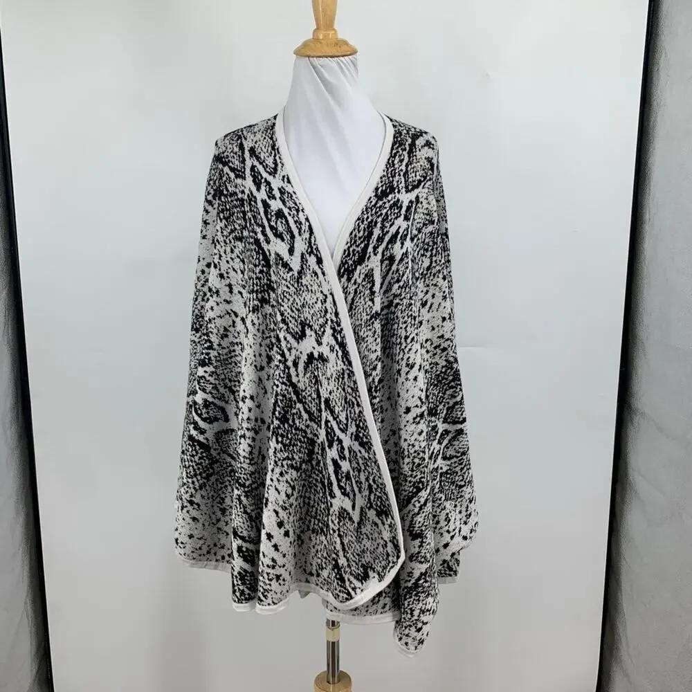 Cabi Wrap Womens OS One Size Black White Serpent Cotton Open Knit Poncho Sweater